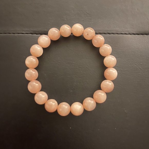 Jewelry - Pink Moonstone with Sunstone 9mm Genuine Beaded Bracelet